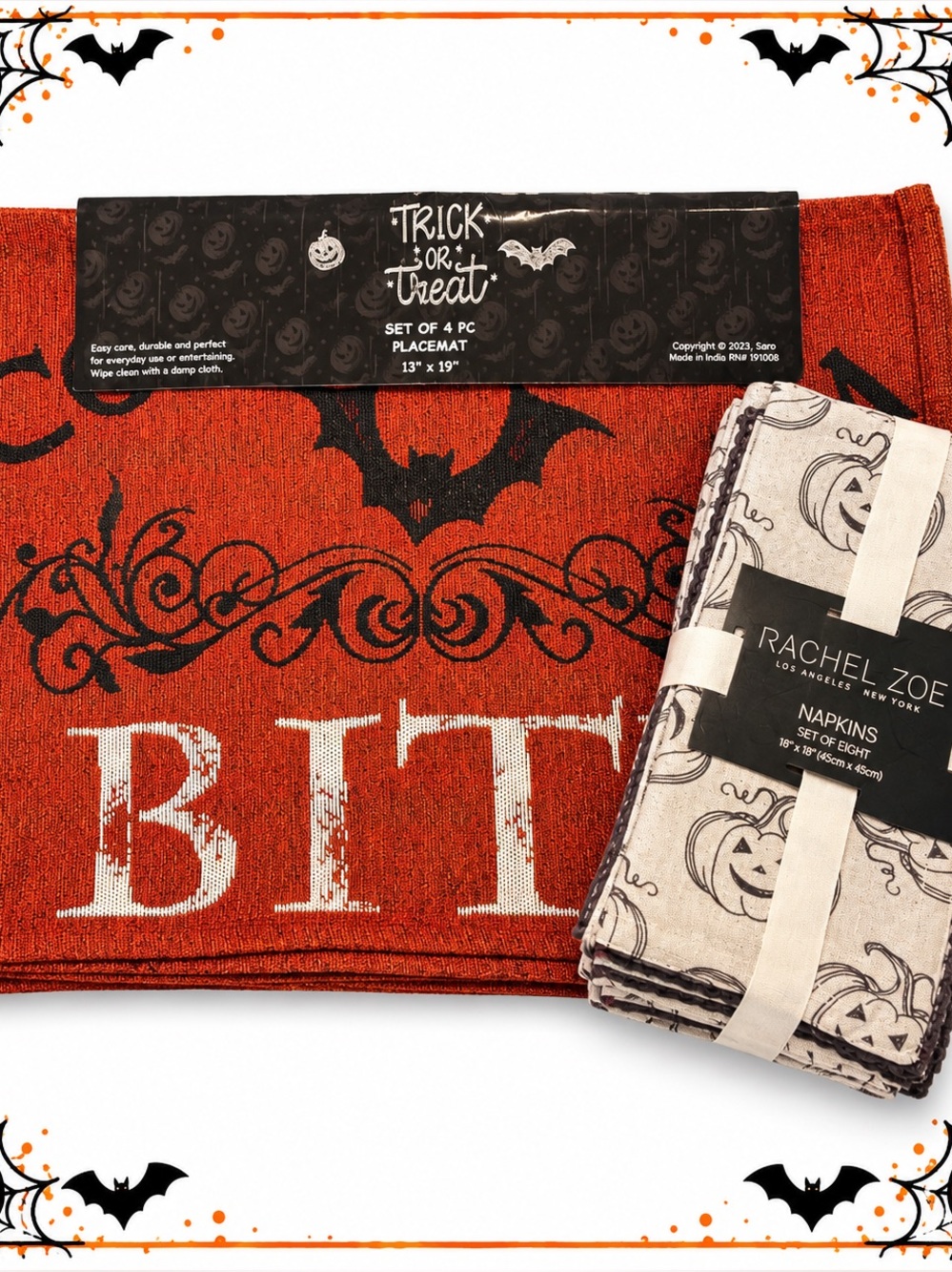 Rachael Zoe Table Napkin Set (8) With (4) Tapestry Placemats
